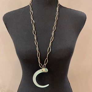 Alexis Bittar Green Lucite & Gold Link Half Moon Pendant Necklace